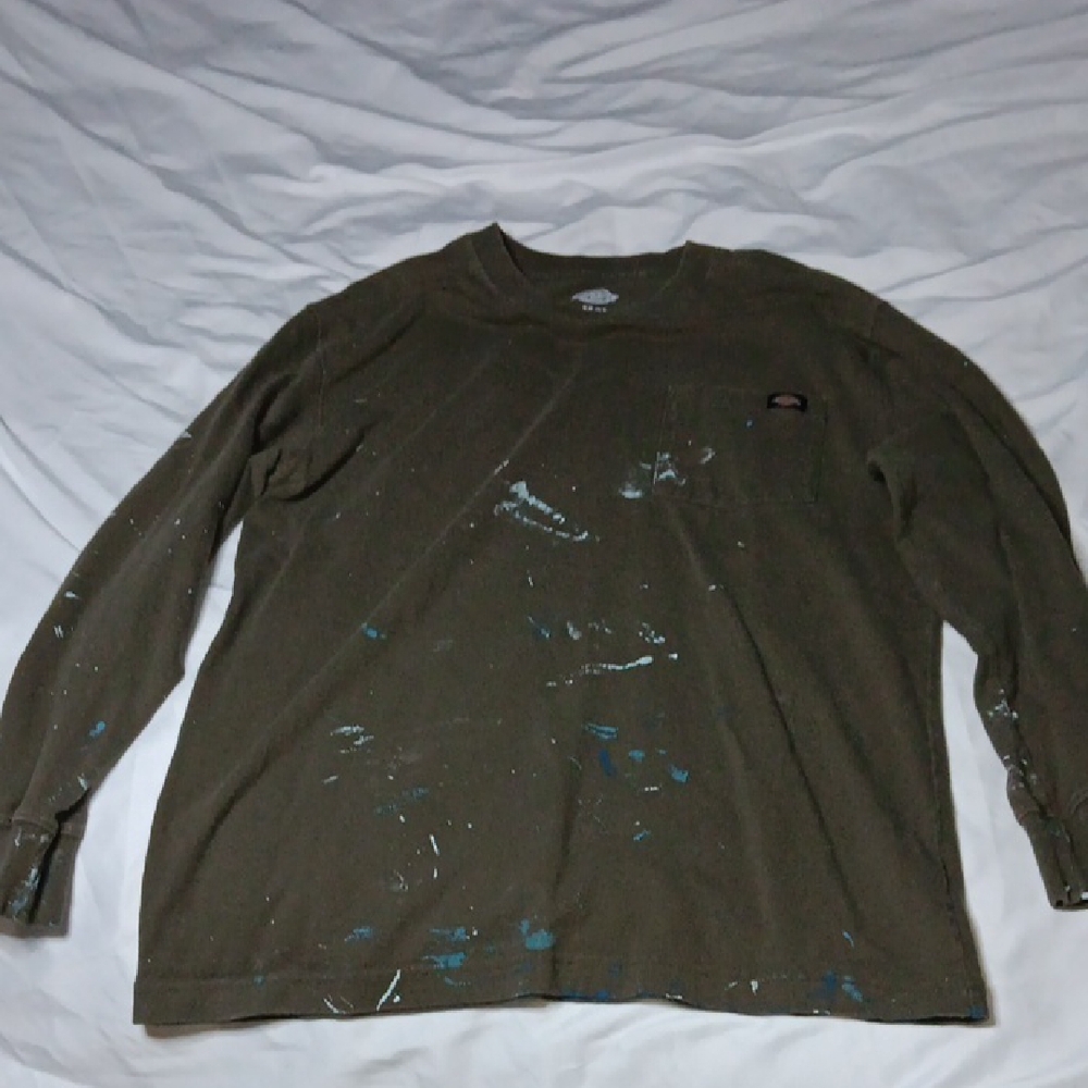 Dickies Olive Long Sleeve Tee with Paint Splatter